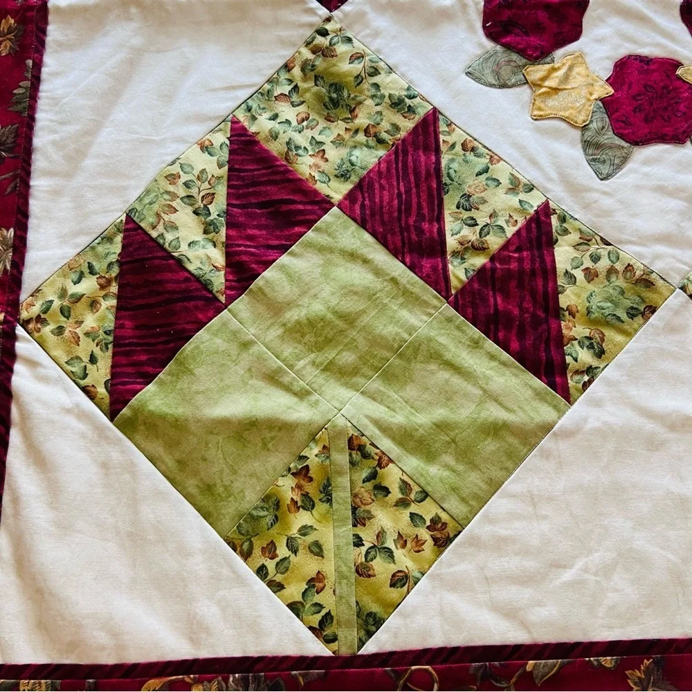 Handmade Patchwork Quilt with Appliqué 44”x44” Wall Hanging or Table Topper